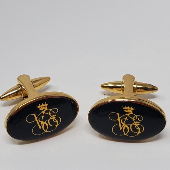 Vintage Stratton Made in England gold tone cuff links with black enamel initials - Picture 1 of 5